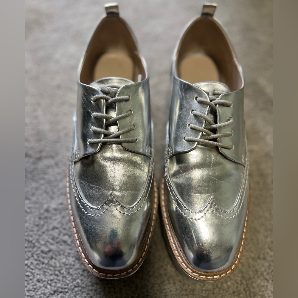 Zara Silver Platform Loafers Size 38